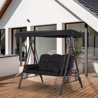 Outsunny Swing Chair Hammock Chair 3 Seater Canopy Cushion Shelter Outdoor Bench Black(m-12)
