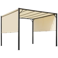 Outsunny Metal Pergola With Canopy Retractable Pergola Canopy 3Lx3Wx2.3H m Garden Gazebo Party Tent Sun Shelter Cover - Cream White/Black(m-1)