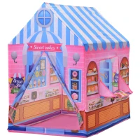 HOMCOM Tienda de Campaña para Niños Casita Infantil Tipi Infantil Tipo Pastelería Regalo para Niños de 3 Años 93x69x103 cm Rosa(m-10)