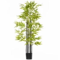 HOMCOM Kunstpflanze, künstlicher Bambus, inkl. Übertopf, 17 cm x 17 cm x 150 cm, Grün+ Braun + Schwarz(m-10)