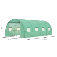 Outsunny Walk-in Polytunnel Greenhouse - Outdoor Garden Tunnel Greenhouse Tent with Zipped Roll-Up Door and 8 Mesh Windows, 6 x 3M(m-3)