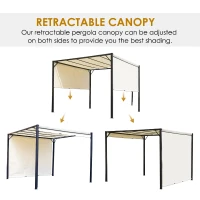 Outsunny Metal Pergola With Canopy Retractable Pergola Canopy 3Lx3Wx2.3H m Garden Gazebo Party Tent Sun Shelter Cover - Cream White/Black(m-6)