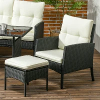 Outsunny 5 Seater Rattan Garden Furniture Set with Cushions, 6 Piece Patio Rattan Furniture Sofa Set with Armchairs,  Footstools, Glass Table for Conservatory, Cream White(m-7)