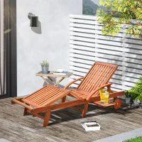Outsunny Transat Pliable à Roulettes en Bois Marron 195 x 70 x 85 cm(m-3)