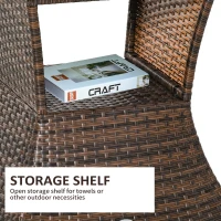 Outsunny Outdoor Patio Rattan Wicker Coffee Table Bistro Side Table with Umbrella Hole and Storage Space, Brown(m-5)