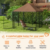 PawHut Outdoor Dog Kennel Puppy Play Pen with Canopy Garden Playpen Fence Crate Enclosure Cage Rotating Bowl 141 x 141 x 151 cm(m-4)