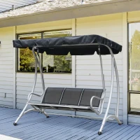 Outsunny 3-Seat Patio Swing Chair, Outdoor Canopy Swing with Stand, Adjustable Shade, Steel Frame for Adults, Garden, Poolside, Black(m-12)