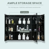 kleankin LED Bathroom Cabinet with Mirror, Wall Mounted Dimmable Brightness Storage Organiser with 3 Mirrored Doors and Adjustable Shelves, Memory Function, USB Charge, High Gloss Black(m-4)