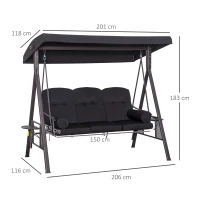 Outsunny Swing Chair Hammock Chair 3 Seater Canopy Cushion Shelter Outdoor Bench Black(m-3)