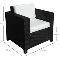 Outsunny Single Seater Rattan Chair Sofa - 10 cm Thick Padded Cushion, All-Weather PE Wicker Weave Garden Armchair with Armrests, Black(m-3)
