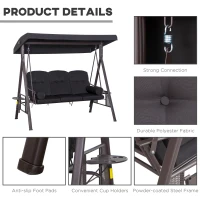 Outsunny Swing Chair Hammock Chair 3 Seater Canopy Cushion Shelter Outdoor Bench Black(m-5)