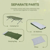 Outsunny Pat Pliabil pentru Camping, Pat cu Sac de Dormit, Saltea Gonflabilă, Pernă și Geantă de Transport, 193x86x43/63 cm, Verde(m-5)