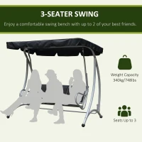 Outsunny 3-Seat Patio Swing Chair, Outdoor Canopy Swing with Stand, Adjustable Shade, Steel Frame for Adults, Garden, Poolside, Black(m-7)