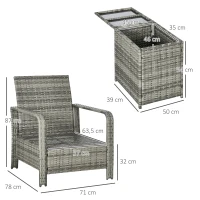 Outsunny 3 pcs PE Rattan Wicker Garden Furniture Patio Bistro Set - Weave Conservatory Sofa, Storage Table, and Chairs Set, Blue(m-3)