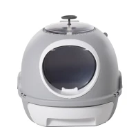 PawHut kattentoilet kattenbak dakraam bodembak schep draagbaar grijs(m-10)