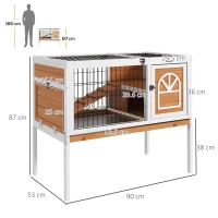 PawHut Wooden Rabbit Hutch, Guinea Pig Cage, with Removable Tray, Openable Roof(m-3)