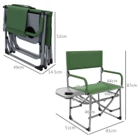 Outsunny Sedia da Campeggio Pieghevole con Tavolino Laterale, in Metallo e Tessuto Oxford, 81x51x87 cm, Verde(m-3)