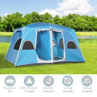 Outsunny 4-8 Person Camping Tent Family Tent with 2 Room, Mesh Windows, Easy Set Up for Backpacking, Hiking, Outdoor, Blue(m-7)
