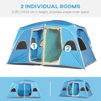 Outsunny 4-8 Person Camping Tent Family Tent with 2 Room, Mesh Windows, Easy Set Up for Backpacking, Hiking, Outdoor, Blue(m-4)