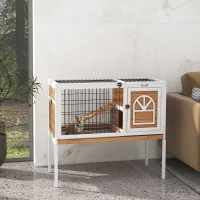 PawHut Wooden Rabbit Hutch, Guinea Pig Cage, with Removable Tray, Openable Roof(m-10)