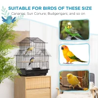 PawHut Metal Bird Cage with Plastic Swing Perch Food Container Tray Handle for Finch Canary Budgie 50.5 x 40 x 63cm Black(m-7)