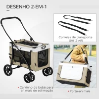 PawHut Carrinho para Animais de Estimação Carrinho para Cães Dobrável com Compartimento Desmontável 4 Portas 81x58x97,5 cm Cáqui(m-5)