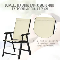 Outsunny Set of 2 Folding Garden Chairs - Metal Frame Outdoor Patio Park Dining Seats with Breathable Mesh Seat, Beige(m-4)