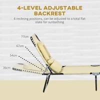 Outsunny Outdoor Foldable Sun Lounger Set of 2, 4 Level Adjustable Backrest Reclining Sun Lounger Chair with Pillow and Reading Hole, Beige(m-4)