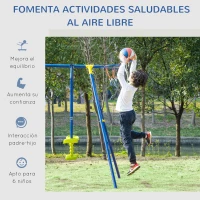 Outsunny Juego de Columpios Infantil de Metal con 2 Asientos Doble Balancín Escalera Torre de Escalada y Canasta Parque de Jardín para Niños +3 Años 315x138x175 cm Multicolor(m-4)