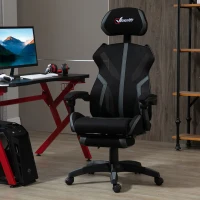 Vinsetto Mesh Office Chair Desk Task Computer Recliner with Footrest, Lumbar Back Support, Swivel Wheels, Adjustable Height for Home, Black Grey(m-2)