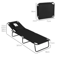 Outsunny Outdoor Foldable Sun Lounger Set of 2, 4 Level Adjustable Backrest Reclining Sun Lounger Chair with Pillow and Reading Hole, Black(m-3)
