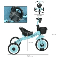 AIYAPLAY Kids Trike, Tricycle, with Adjustable Seat, Basket, Bell, for Ages 2-5 Years - Blue(m-3)