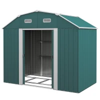 Outsunny Tuinhuis Tuinschuur Gartenschuppen, weerbestendig, 2 ramen, 2 deuren, 238 x 132 x 198,5 cm, Groen(m-1)
