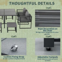 Outsunny 8 Seater Garden Dining Cube Set - Aluminium Outdoor Furniture Set Including Dining Table, 4 Chairs, and 4 Footstools with Cushions, Grey(m-7)