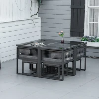 Outsunny 8 Seater Garden Dining Cube Set - Aluminium Outdoor Furniture Set Including Dining Table, 4 Chairs, and 4 Footstools with Cushions, Grey(m-13)