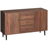 HOMCOM Aparador para Sala de Estar Aparador Buffet Moderno com 2 Portas e 3 Gavetas para Sala de Jantar 127x40x76cm Castanho Avermelhado e Preto(m-11)