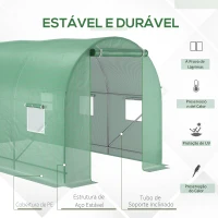 Outsunny Estufa Tipo Túnel de Jardim 350x200x200cm Estufa de Jardim com 6 Janelas Respiráveis e Porta Enrolável com Zíper para Cultivo de Plantas e Verduras Verde(m-4)