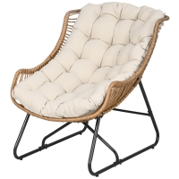 Outsunny Tuin Lounge, Rotan look, Buitensstoel, met Kussen, Metalen frame, 75x101x90 cm, Natuur/Khaki/Zwart