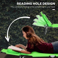 Outsunny Outdoor Foldable Sun Lounger Set of 2, 4 Level Adjustable Backrest Reclining Sun Lounger Chair with Pillow and Reading Hole, Green(m-7)