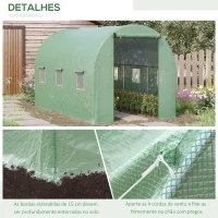 Outsunny Estufa Tipo Túnel de Jardim 350x200x200cm Estufa de Jardim com 6 Janelas Respiráveis e Porta Enrolável com Zíper para Cultivo de Plantas e Verduras Verde(m-5)