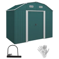Outsunny Tuinhuis Tuinschuur Gartenschuppen, weerbestendig, 2 ramen, 2 deuren, 238 x 132 x 198,5 cm, Groen(m-10)