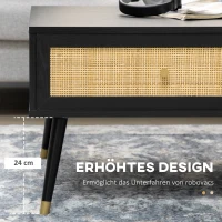 HOMCOM Couchtisch im Boho-Design, mit 1 Schublade, 2 Fächern, Rattan-Element, Schwarz + Natur(m-6)