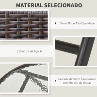 Outsunny Conjunto de Mesa e 2 Cadeiras Móveis Ratan para Jardim Dobrável Estrutura Aço - Castanho - 61x46x84cm(m-6)
