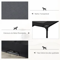 PawHut Cama Elevada para Cães Cama de Animais de Estimação com Malha Transpirável e Tecido Oxford para Exterior 92x76x18 cm Preto(m-6)
