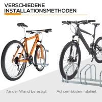 HOMCOM Fietsenstandaard voor 5 Fietsen, Weerbestendig, Muur- of Vloermontage, Staal, 145 x 33 x 27 cm(m-9)