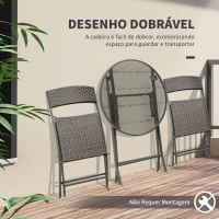 Outsunny Conjunto de Mesa e 2 Cadeiras Móveis Ratan para Jardim Dobrável Estrutura Aço - Castanho - 61x46x84cm(m-4)