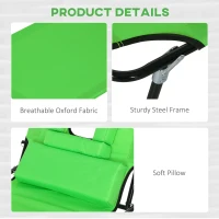 Outsunny Outdoor Foldable Sun Lounger Set of 2, 4 Level Adjustable Backrest Reclining Sun Lounger Chair with Pillow and Reading Hole, Green(m-6)