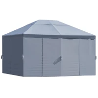 Outsunny Cenador de Jardín 4x3 m Carpa con 6 Cortinas de Cremallera Techo Ventilación Anti-UV para Fiesta Reuniones al Aire Libre Gris(m-10)