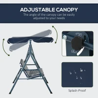 Outsunny 3 Seater Garden Swing Chair with Adjustable Tilting Canopy, Outdoor Hammock Bench with Steel Frame, Padded Seat for Patio Yard Outside, Blue(m-4)