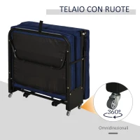 HOMCOM Brandina Pieghevole, Letto Singolo con Materasso Imbottito e Schienale Regolabile su 5 Livelli, Blu, 184x65x26cm(m-6)